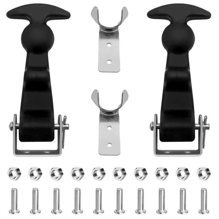 2 Pack Rubber Hood Down Latch, Elastic Stainless Steel T-Handle Hasp, Rubber Flexible Draw Latches with Brackets for Compartment Luggage, Tool Box, Vehicle Engine, Hood