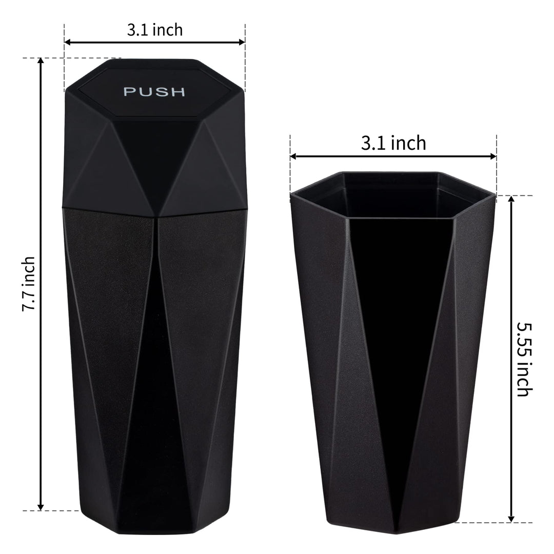 Car Trash Can with Lid, Diamond Design Small Automatic Portable Trash Can, Easy to Clean, Used in Car Home Office (Black)