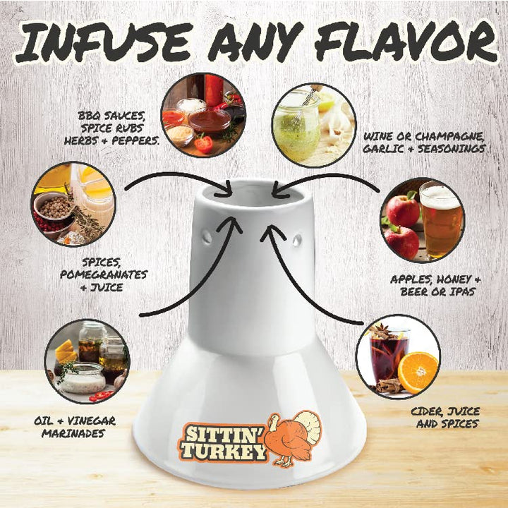 Beer Can Turkey Roaster- Sittin&#39; Turkey Marinade Barbecue Steamer- Infuse delicious BBQ flavor
