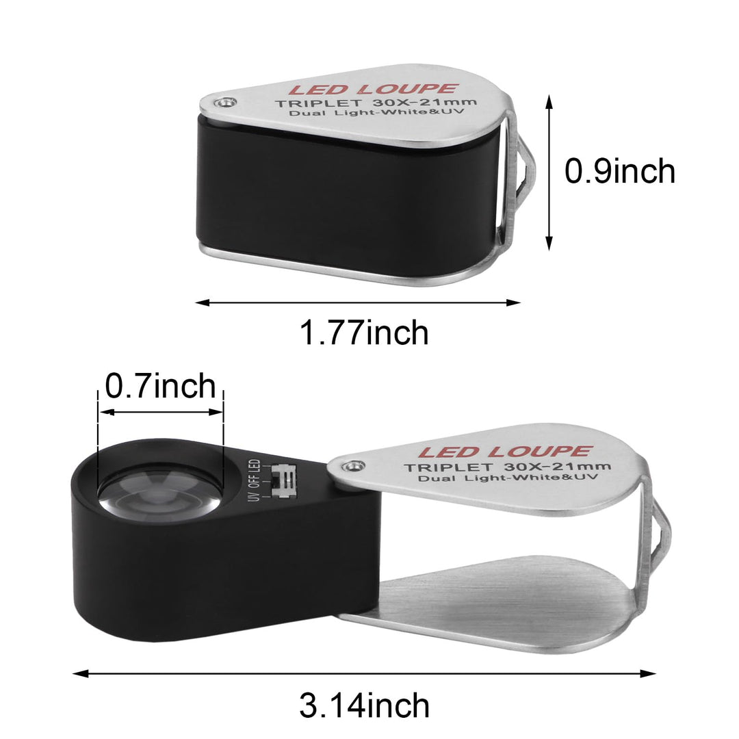 Jewelers Loupe Magnifying Glass with Lights, 30X Small Magnifier Glass, Portable Jewelry Loop Magnifying Lens for Reading Diamonds Gems Hobbies Stamps Watch Repair (30X-21mm)