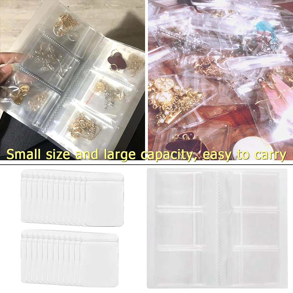 Jewelry Storage Book with 100 Pcs Zipper Lock Bag, Anti Oxidation Transparent Jewelry Organizer Book Album, Portable Jewelry Display Book, Holder Book for Earring, Necklace, Rings