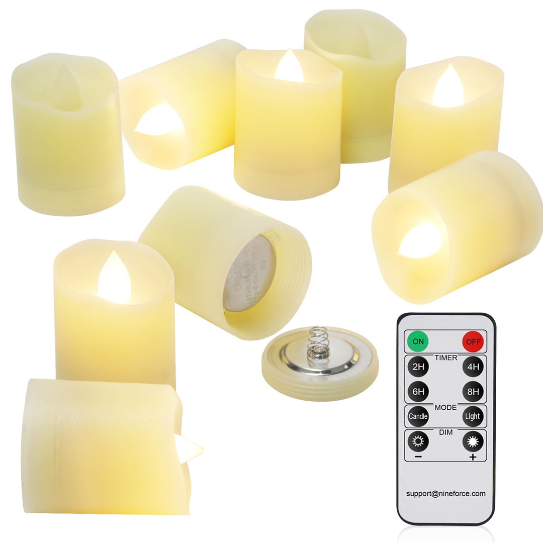 Battery Operated Tea Lights Candles with Remote Flameless Votive Candle with Timer LED Tealights Flickering Candles Unscented LED Realistic Tealight, Fake Candles Tea Light 200 Hours - 9 Set x 1.8