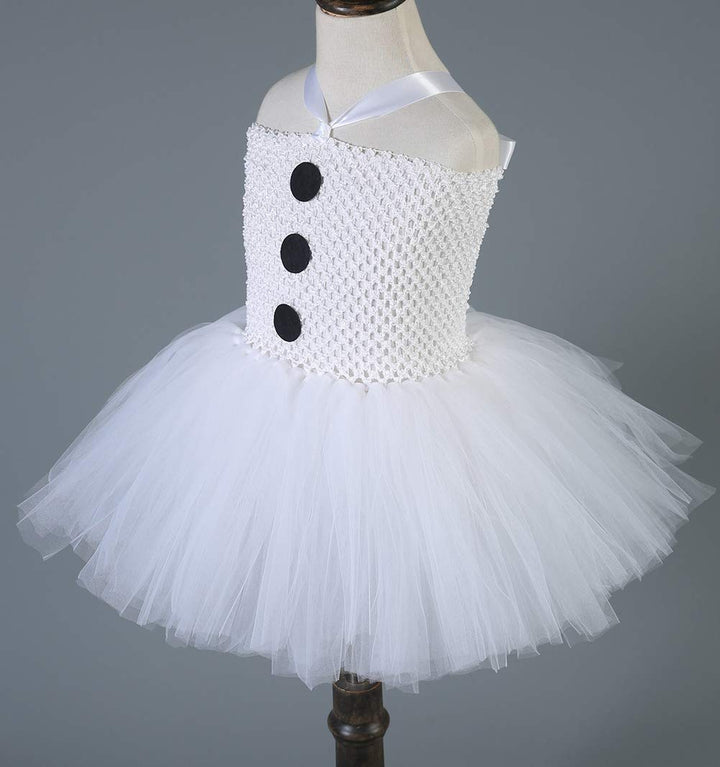 Snowman Costume Baby Girls 1st Christmas Outfit White Tutu Dress with Scarf and Hat (Snowman with Headwear)