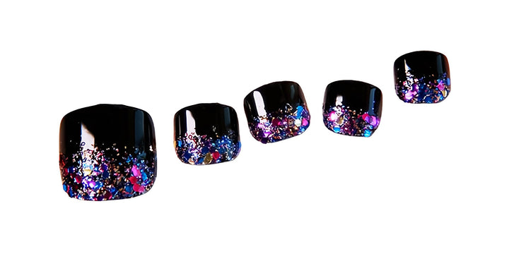 Blue: 24Pcs False Toe Nail for Women and Girls Glitter Decorated Full Cover Press On Fake Toenails with Glue