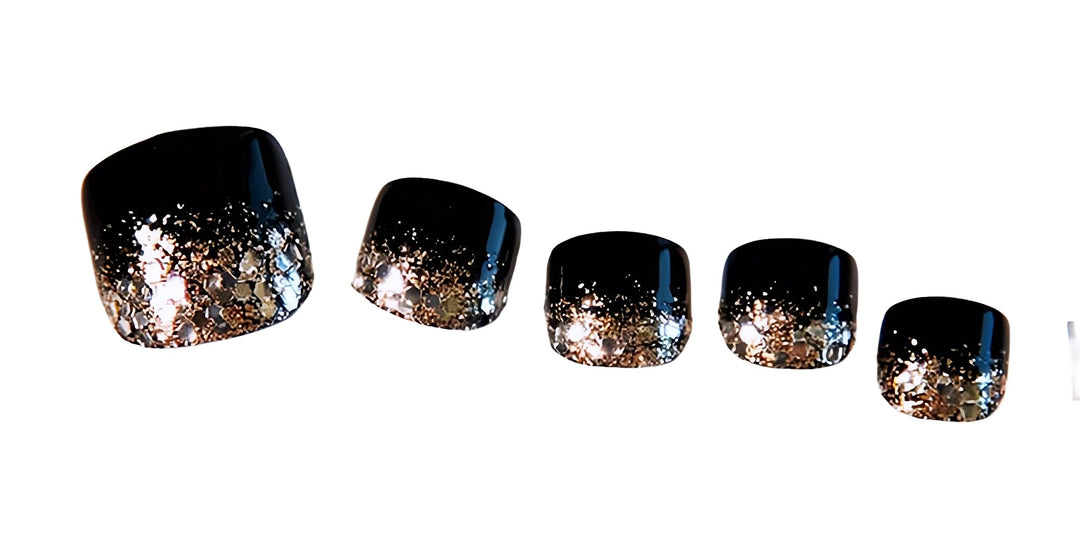 Gold: 24Pcs False Toe Nail For Women And Girls Glitter Decorated Full Cover Press On Fake Toenails With Glue