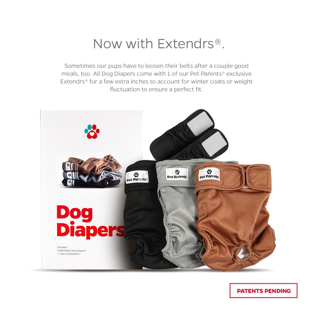 ® Washable Dog Diapers (3pack) + Extendrs® of Durable Doggie Diapers, Premium Dog Diapers Female (Small, Natural)