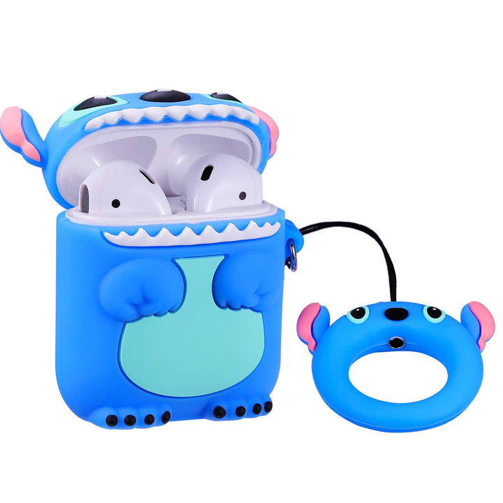 Compatible with Airpods 1&amp;2 Case,Cute Cartoon Character Silicone Air pod Funny Cover,Kawaii Fun Cool Keychain Design Skin,Fashion Cases for Girls Kids Teens Boys Airpods(3D Blue Stitch)