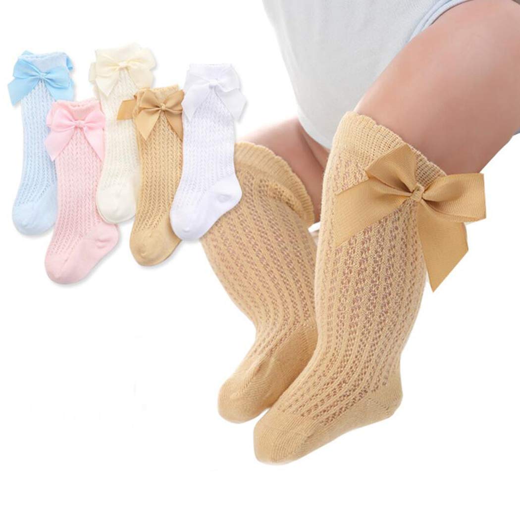Baby Girls Knee High Mesh Socks Breathable Infants Toddlers Bowknot Dress Socks Size 0-12 Months