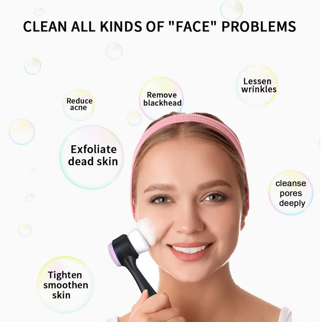 Face Brush 2 in 1, Facial Cleansing Exfoliating Brush with Ultra Fine Soft Bristles Pore Deep Cleansing Silicone Double Side Face Wash Scrub Brush for Massaging, Skincare Makeup Removal