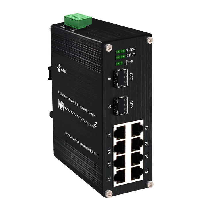 Industrial 8-Port Gigabit Ethernet Switch DIN Rail Mount 8 Port RJ45 10/100/1000Mbps Unmanaged DIN-Rail Switch Hardened 10 Ports Ethernet Fiber Switch with 2 SFP Fiber Ports
