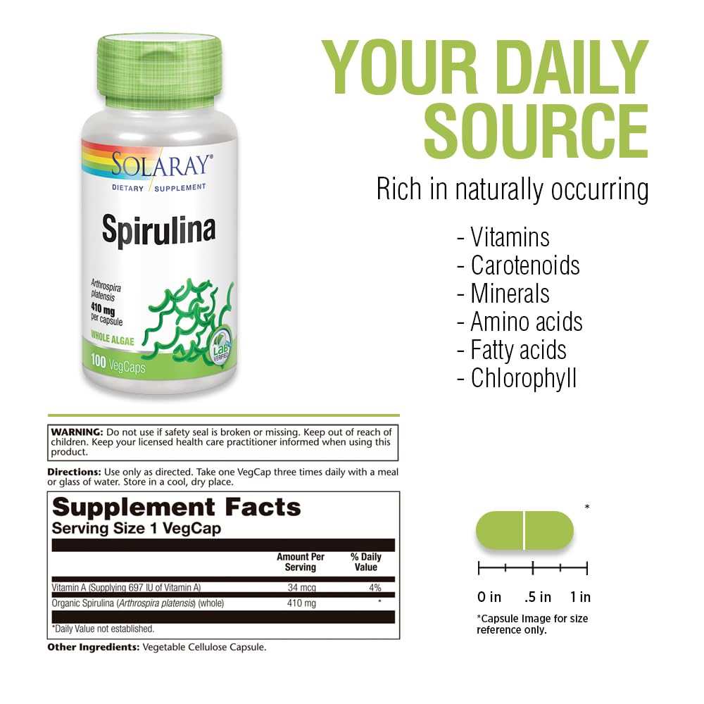 SOLARAY Spirulina 410mg | Algae Superfood Supports Ener