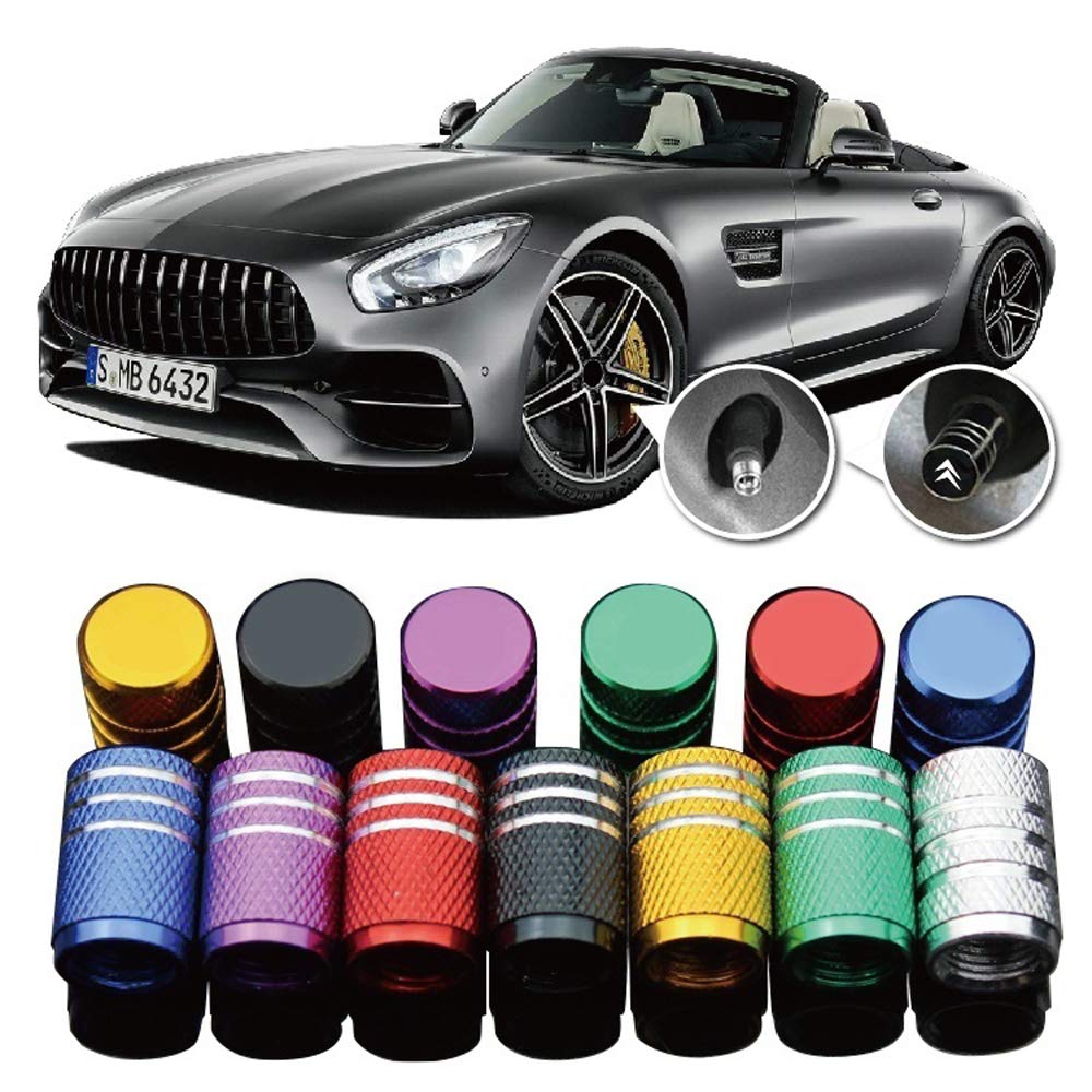 Car Tire Air Valve Caps- Auto Wheel Tyre Dust Stems Cover with Logo Emblem Waterproof Dust-Proof Universal fit for Cars, SUV, Truck, Motorcycles 4 Pieces
