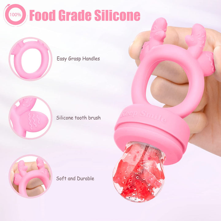 SHARE&CARE Fresh Food Feeder Pacifier Includes 3 Sizes Replaceable Silicone Pouches Food Grade Silicone Fresh Fruit Feeders (Purple)