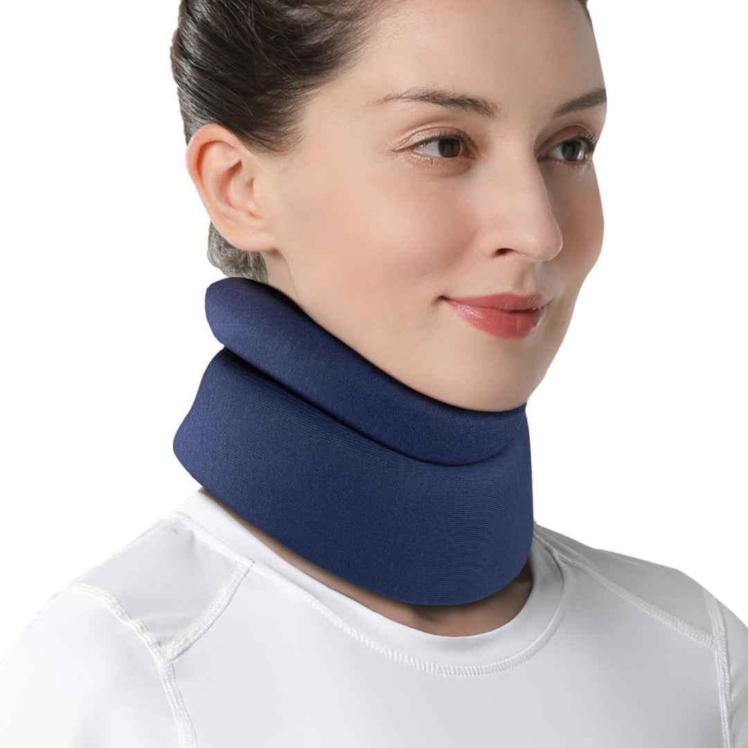 Neck Brace - Cervical Collar - Soft Neck Support Relieves Pain &amp; Pressure in Spine - Wraps Aligns Stabilizes Vertebrae &amp; Keep Warm (Blue Medium)