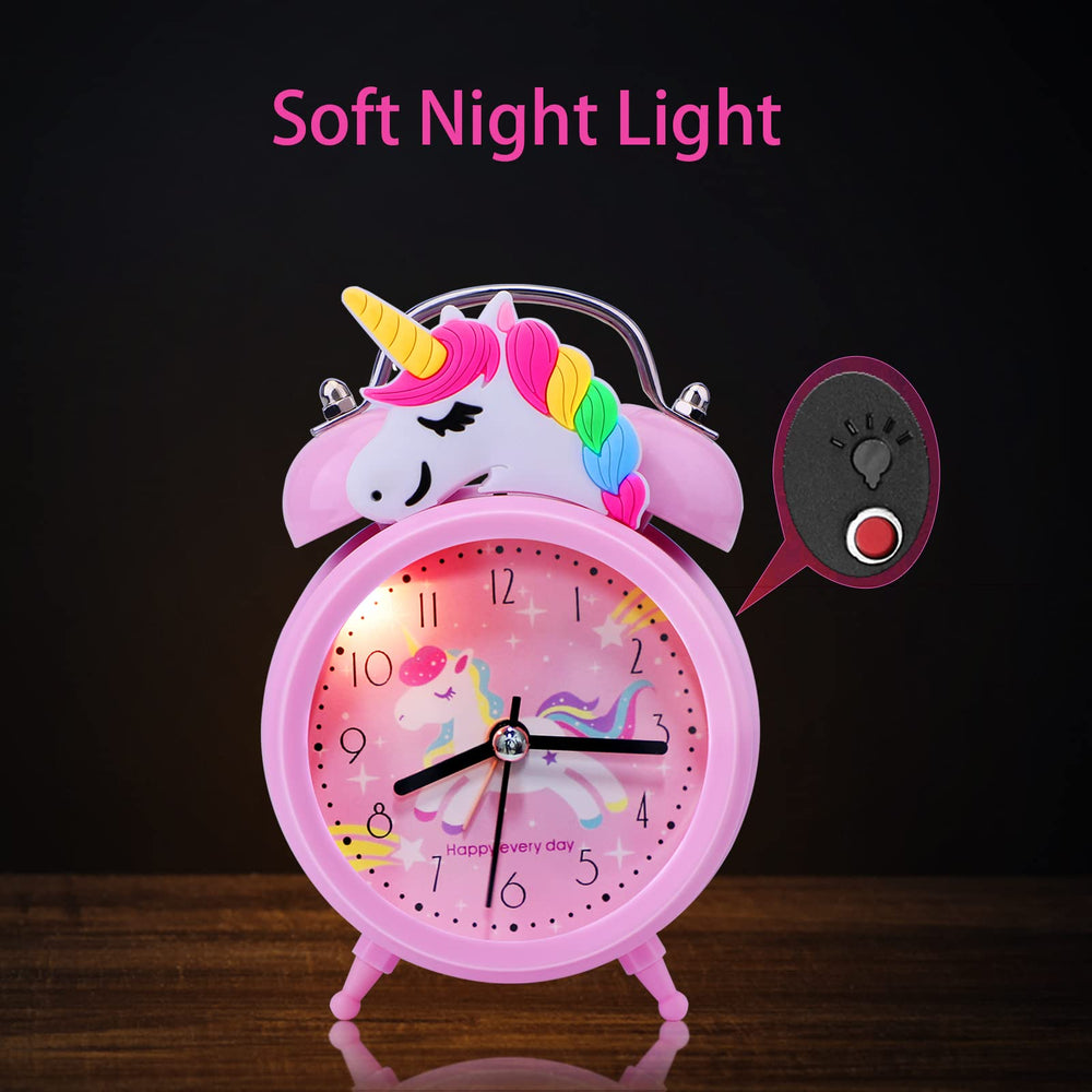 Unicorn Alarm Clock for Girls Kids, Cute Bedroom Decoration, Non Ticking Silent Second Hand, w/Backlight Super Loud Twin Bell, for Kids Toddlers Unicorn Gifts 1