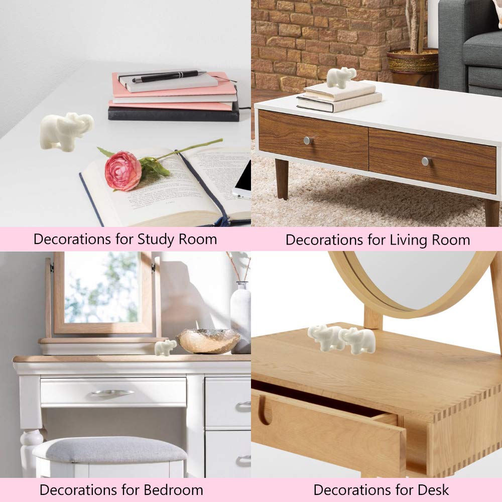 White Jade Elephant Figurines Hand Carved Pocket Statue Healing Crystals Good Luck for Home Decor 1.5 inches