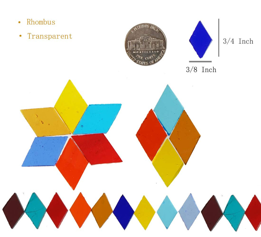 1600 Pieces Transparent Cathedral Glass Mosaic Tiles Pieces for Arts and Crafts Mixed Color Stained Glass Pieces, 4 Shapes Mixed