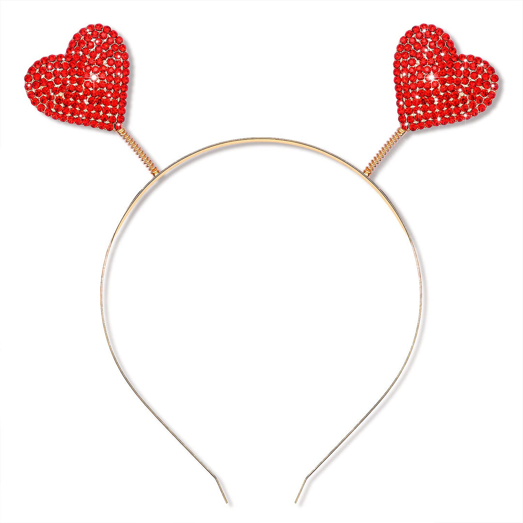 Valentineââ‚¬â„¢s Day Heart Headband for Women Shinny Rhinestone Heart Hairbands Red Heart Hair Accessory Party Gifts