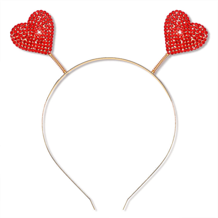 Valentineââ‚¬â„¢s Day Heart Headband for Women Shinny Rhinestone Heart Hairbands Red Heart Hair Accessory Party Gifts