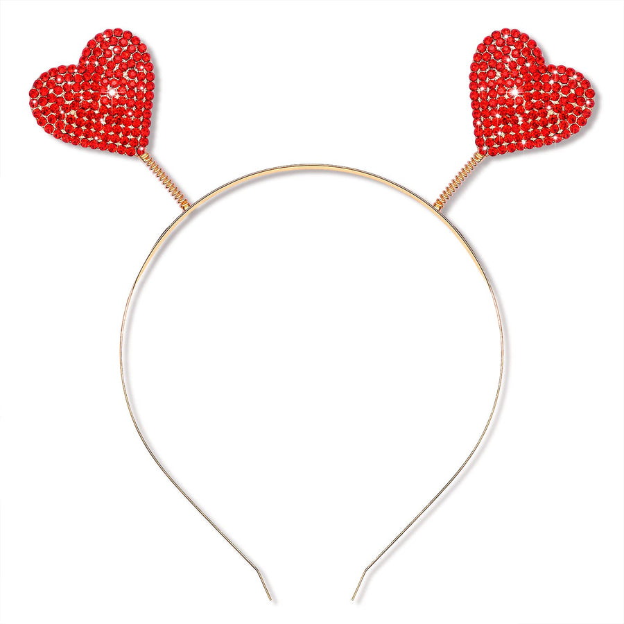 Valentineââ‚¬â„¢s Day Heart Headband for Women Shinny Rhinestone Heart Hairbands Red Heart Hair Accessory Party Gifts