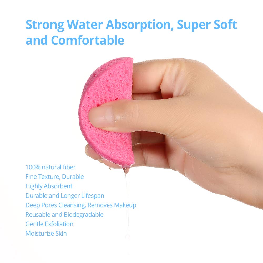 Compressed Cellulose Face Cleansing and Exfoliating Sponges, Reusable Natural Facial Sponges for Deep Cleansing, Soft Exfoliating, SPA Massage and Makeup Removal (20 Pcs, Pink)