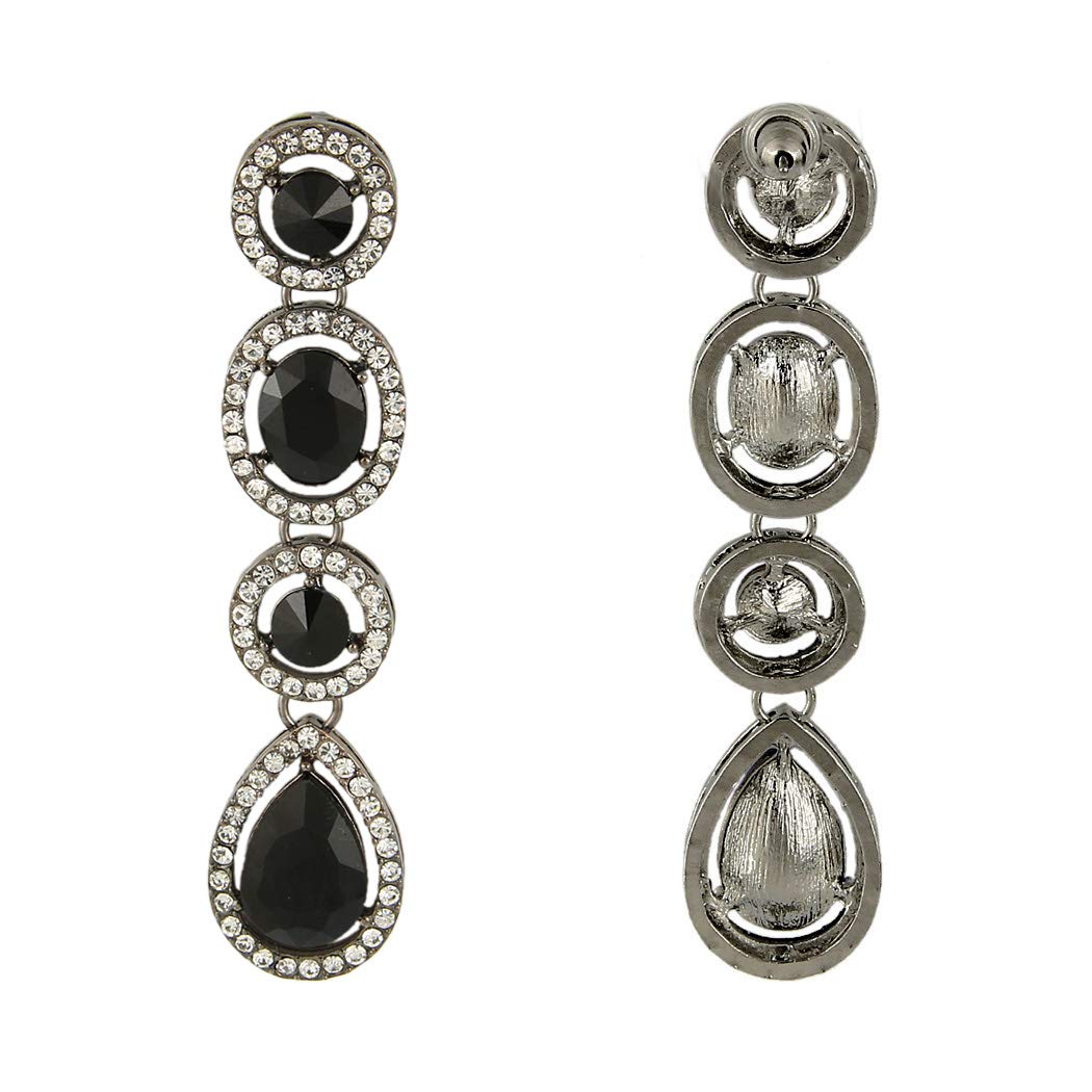 Women&#39;s Austrian Crystal Art Deco Teardrop Party Long Dangle Earrings Black-tone Black