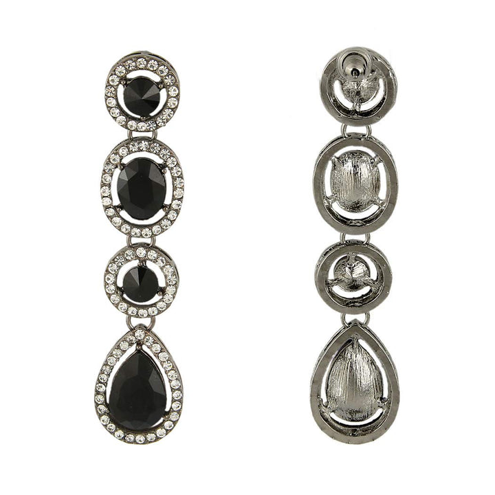 Women&#39;s Austrian Crystal Art Deco Teardrop Party Long Dangle Earrings Black-tone Black