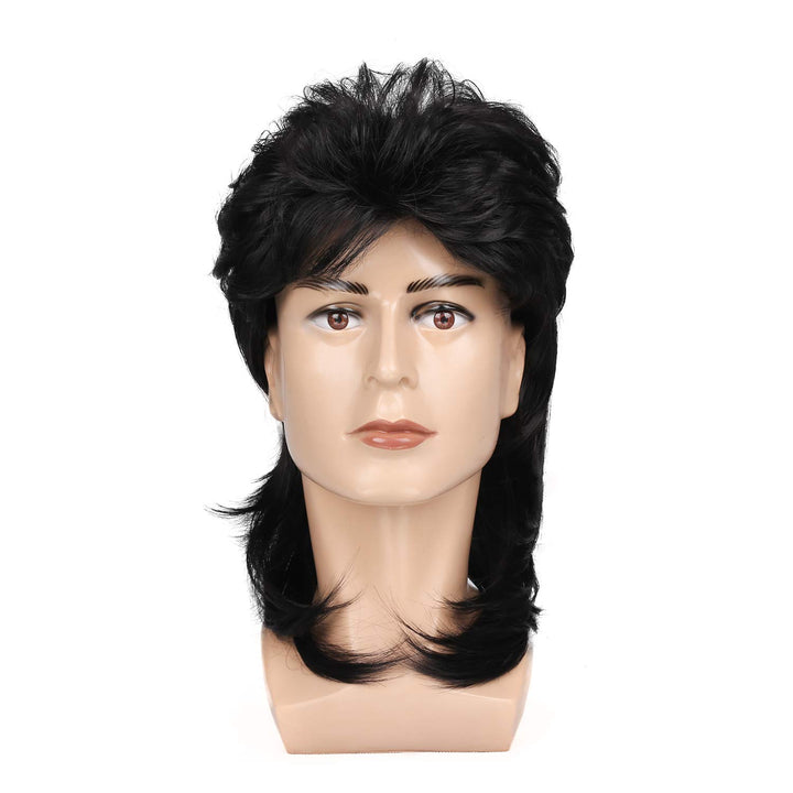 Black Mullet Wigs for Men 70s 80s Costumes Mens Fancy Party Accessory Cosplay Hair Wig