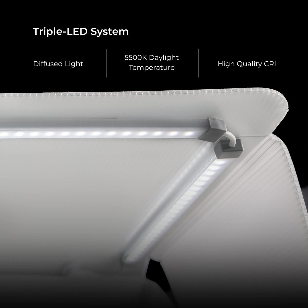Foldio3 + Extra Lights (25inch Lightbox for Product Photography with Halo Bars / 25 x 25/ Portable Studio, Dimmable LED Chips, CRI 97+, Background Sheet Included | ORANGEMONKIE)