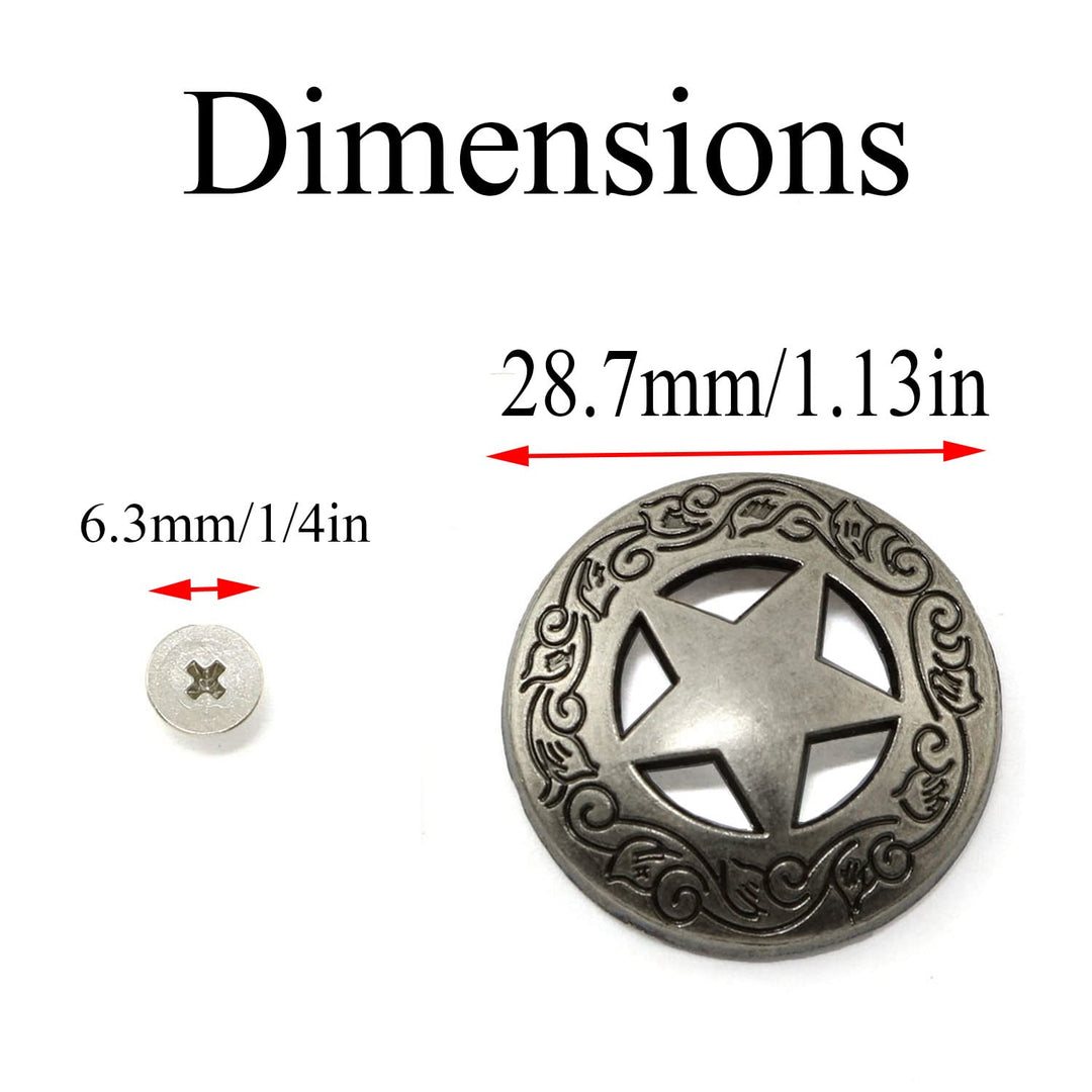 4pcs 1-1/8 Silver Raised Star Engraved Concho with Silver Roped Edge 1/4 Screw Back