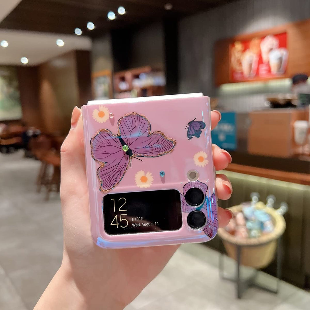 Compatible with Samsung Galaxy Z Flip 3 Case Cute 5g Glitter Bling Cartoon IMD Soft Z Flip 3 (2021) TPU Shockproof Protective Phone Cases for Girls and Women - Butterfly