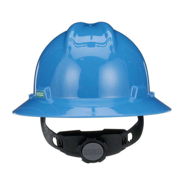 475368 V-Gard Full-Brim Hard Hat With Fas-Trac III Ratchet Suspension | Polyethylene Shell, Superior Impact Protection, Self Adjusting Crown-Straps - Standard Size in Blue