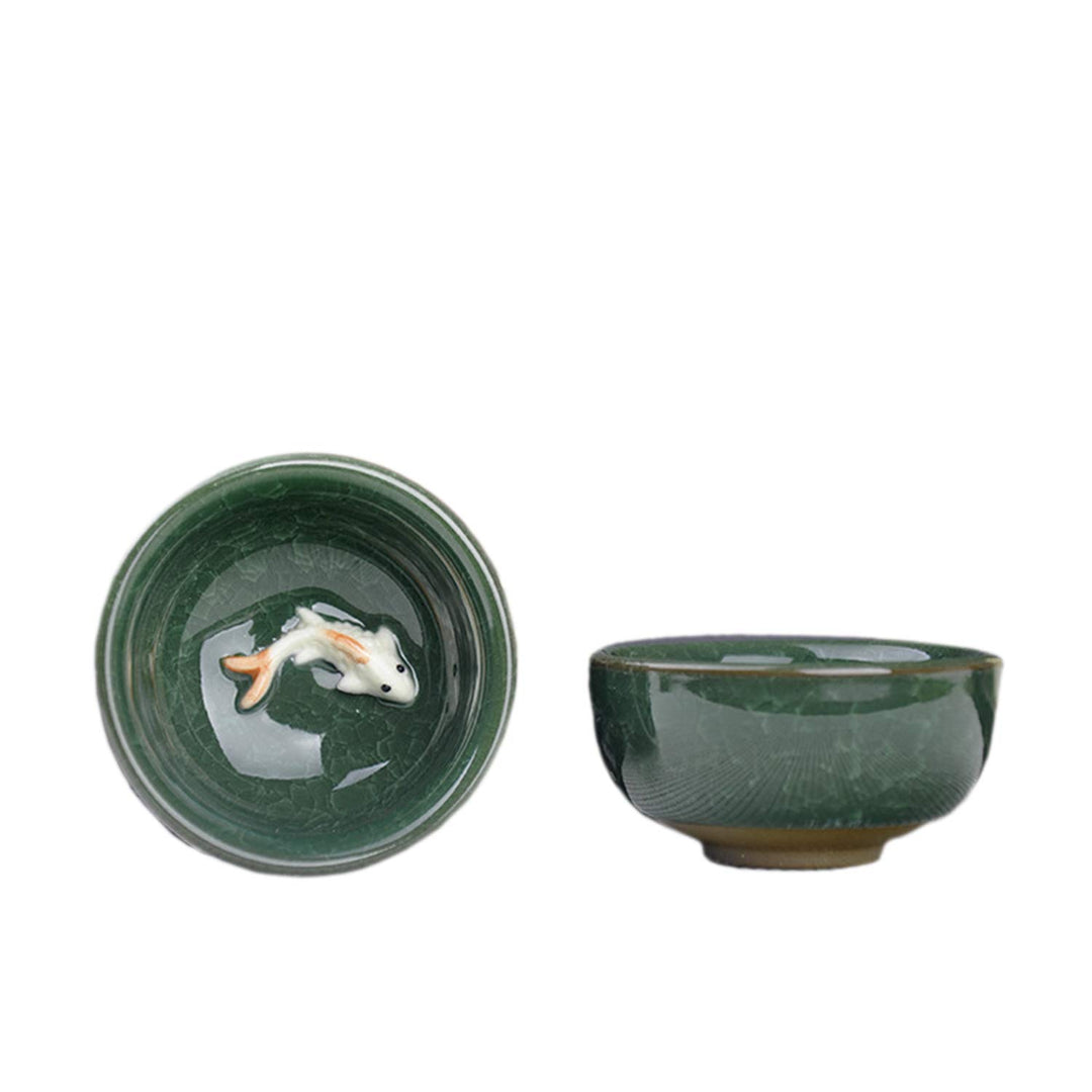 6PCS/Lots Ice crack glaze ceramic kung fu tea set Anaglyph fish cup On single cup sample tea cup (Mix)