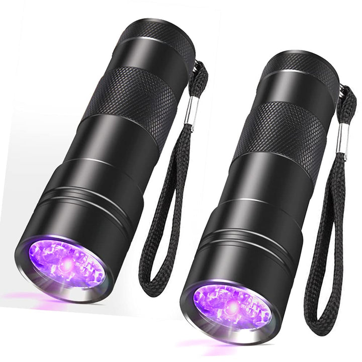 Black Light Flashlight, 2 Pack 12 LED UV Blacklight Flashlight, 395nm Handheld Mini Torch Light, Professional Urine Detector for Dog Pet Urine Stains, Bed Bugs and Scorpions.