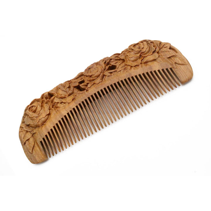 Handmade Carved Natural Sandalwood Hair Comb - Anti-static No Snag Brush for Men&#39;s Mustache Beard Care Anti Dandruff Women Girls Head Hair Accessory (HC1006)