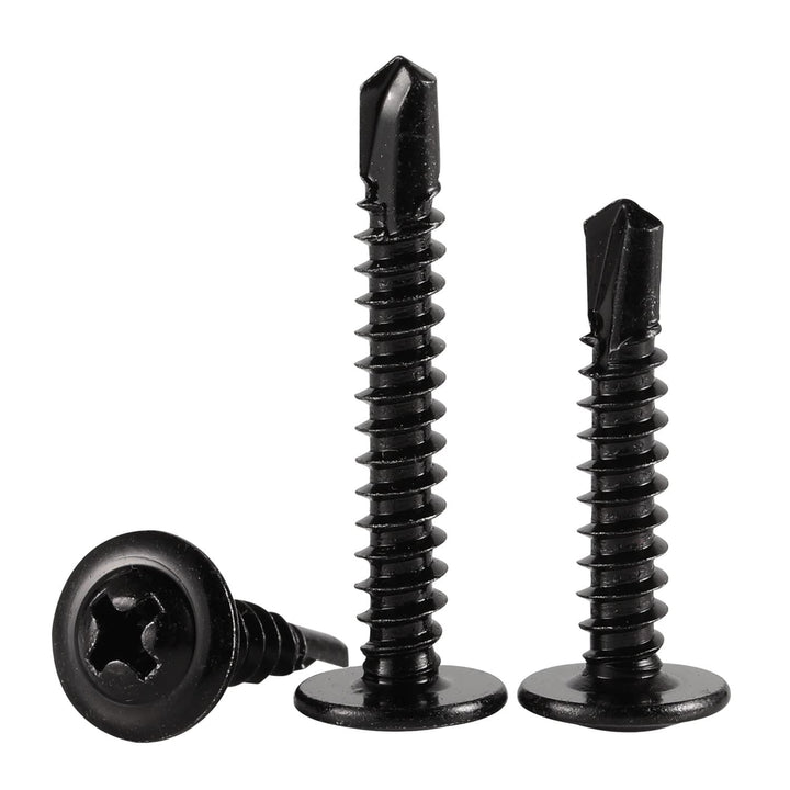 #8 x 3/4 Phillips Truss Head Self-Drilling Tek Screw, 100 PCS Self Tapping Screws Sheet Metal Screws, Black Oxide Stainless Steel