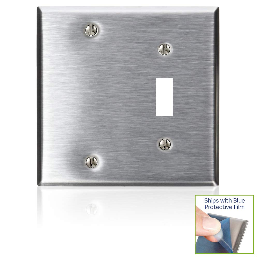84006-40 2-Gang 1-Toggle 1-Blank Device Combination Wallplate, Standard Size, Strap Mount, Stainless Steel
