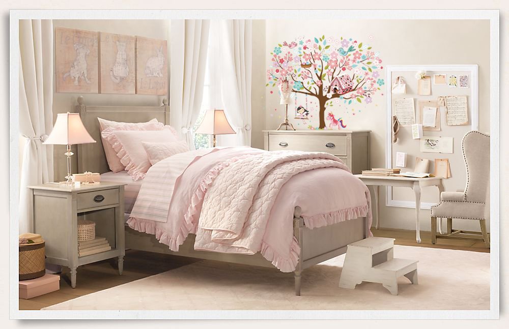 Kath &amp; Cath Unicorn Wall Decal, Pink Fairy Cherry Blossom Tree Wall Sticker for Girls Kids Bedroom Play Room Wall Mural Wall Home Decoration