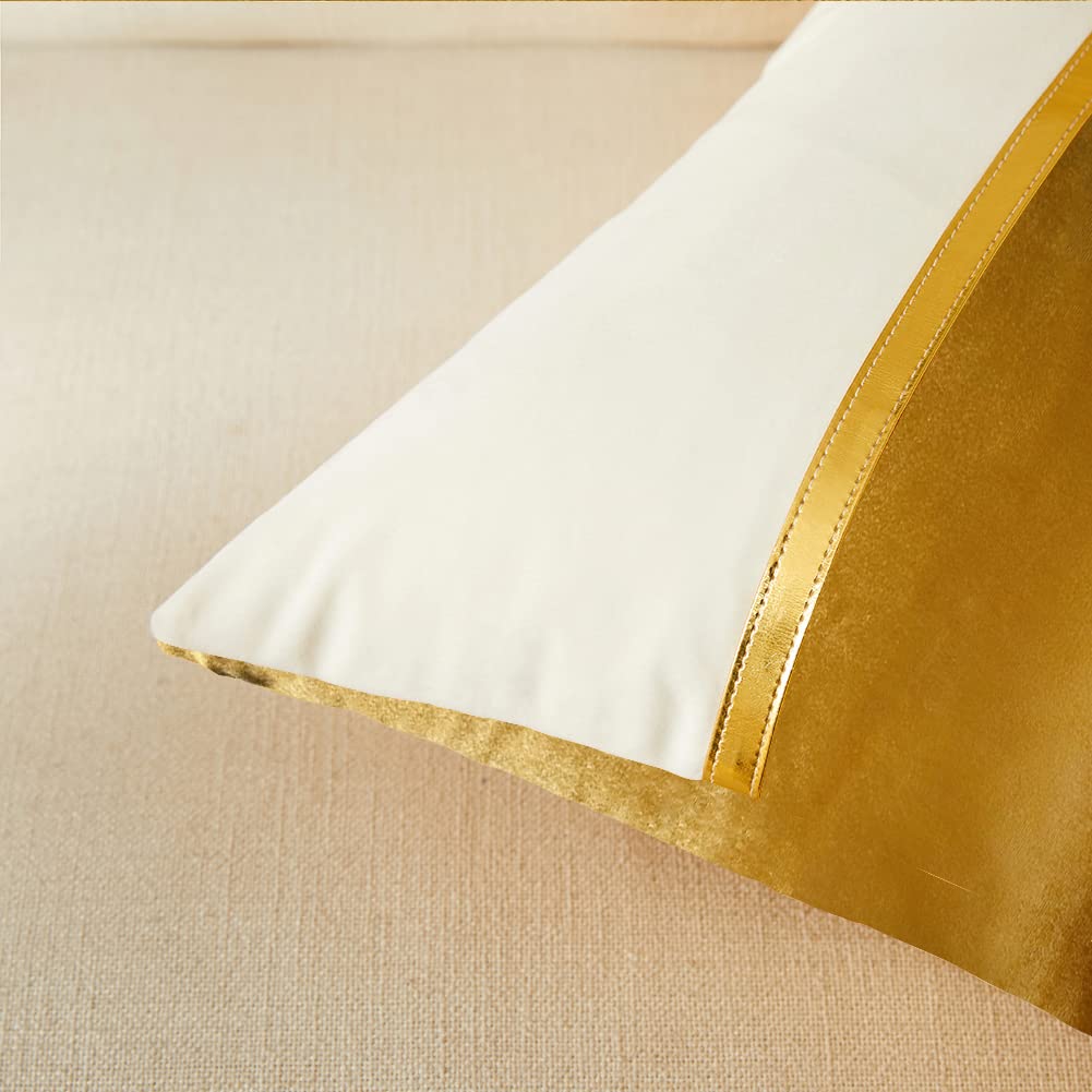 2 Packs Black Decorative Throw Pillow Covers 20x20 Inch for Living Room Couch Bed, Black and White Velvet Patchwork with Gold Leather, Luxury Modern Home Decor, Accent Cushion Case 50x50 cm