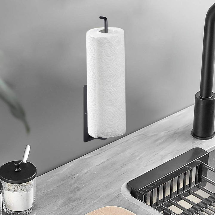 Wall Mount Paper Towel Holders Self Adhesive &amp; Drilling Kitchen Roll Holder Under Cabinet with Extra Long Size,Kitchen Roll Holder Black &amp; Silver for Home Kitchen and Bathroom
