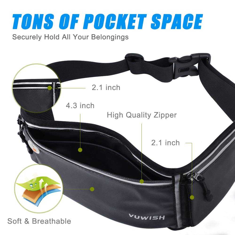 VUWISH Running Belt Fanny Pack, Adjustable Running Waist Pack Bag with Foldable Water Bottle Holder, Unisex Sport Pouch Belt for Fitness Jogging Hiking Travel,Cell Phone Holder Fits All Phones iPhone