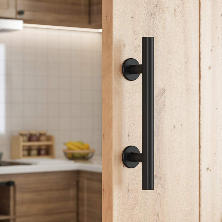 Heavy Duty 12 Pull and Flush Barn Door Handle Set, Large Rustic Two-Side Design, for Gates Garages Sheds Furniture, Solid Steel Material, Round, Black