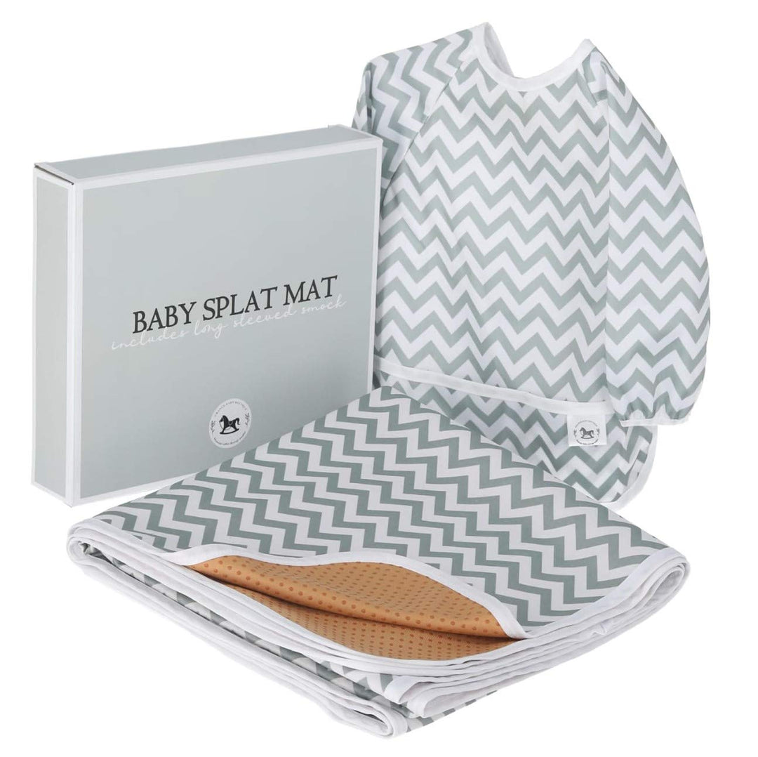 Baby Splat Mat for Under High Chair Floor Mat - Splash Mat, Waterproof Floor Mat - Anti Slip, Washable, Extra Large (51 Inch) + Baby Bib with Sleeves - Dinosaur