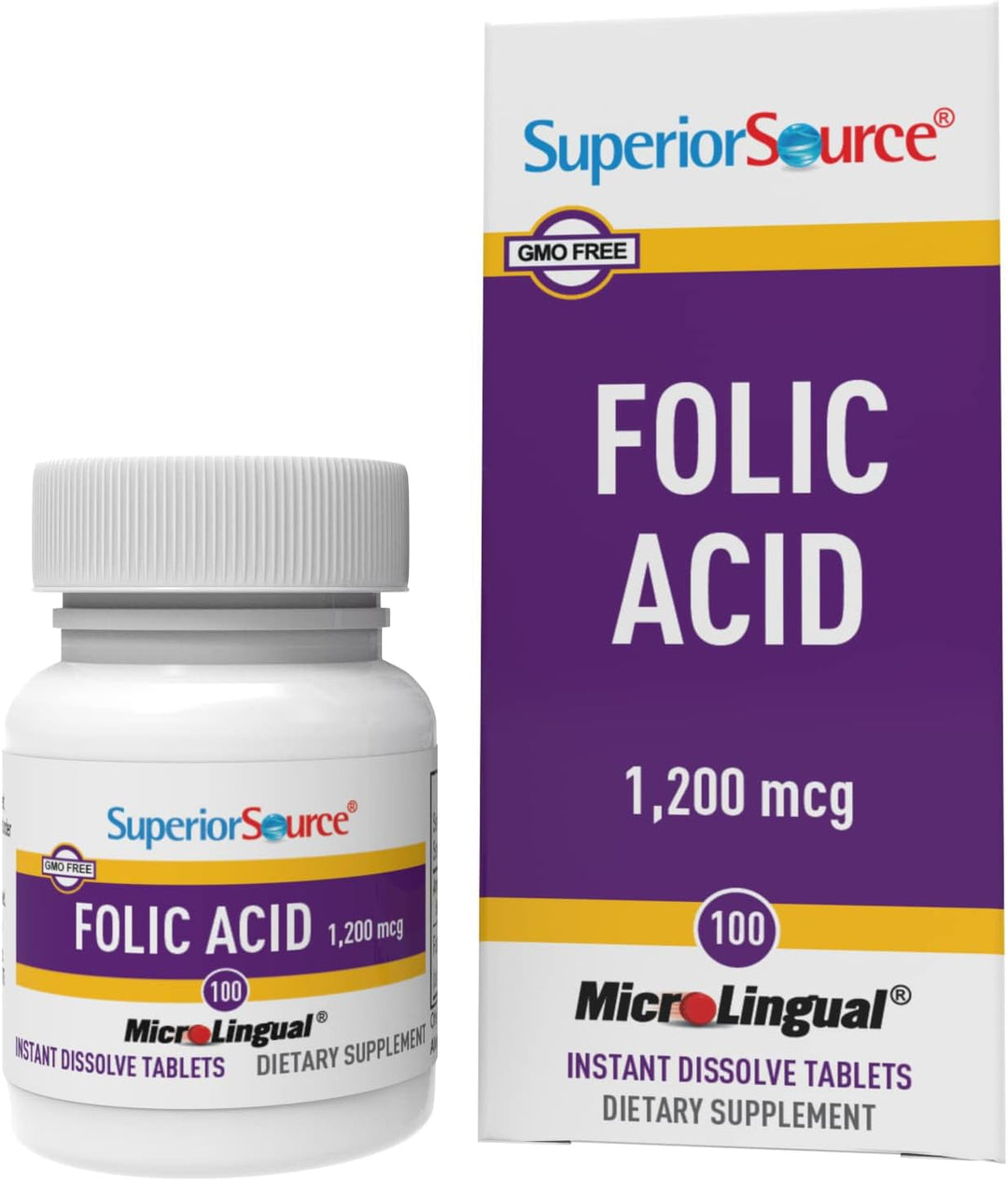 Superior Source Folic Acid 1200 mcg - Folic Acid Supplement for Women & Men - Supports Heart & Immune System Function - Folic Acid Aids Nervous System Health - 100 Sublingual Dissolving Tablets