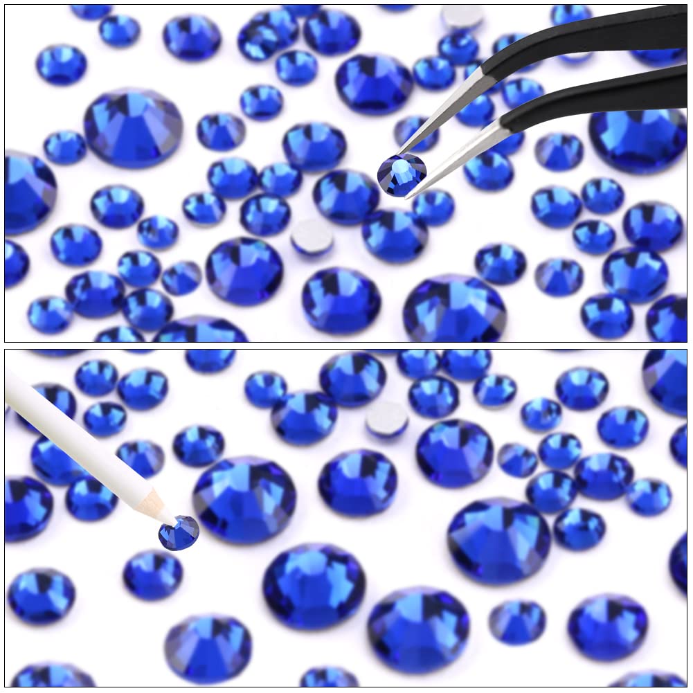 5136 Pcs Glass Crystals Rhinestone for Nail Art Crafts,6 Size(ss4-ss16) Nail Gems Flatback Rhinestone,Jewels Diamonds Stone Kit with Picking Pen and Tweezers(Blue)