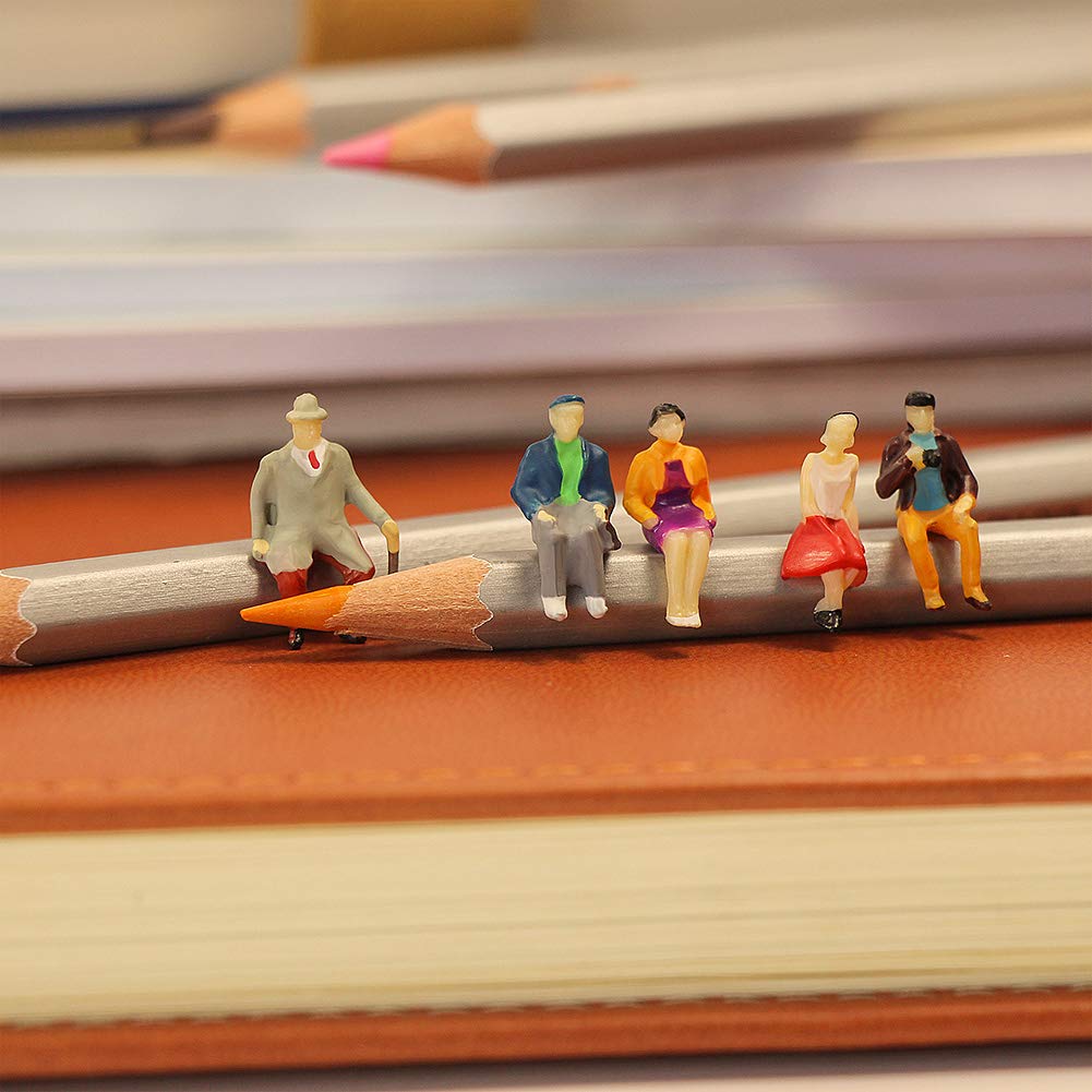 50 Pcs 1:87 Scale/HO Scale People Figurines Set Tiny Sitting and Standing Delicate Hand Painted People Model Train Park Street People Figures for Miniature Scenes