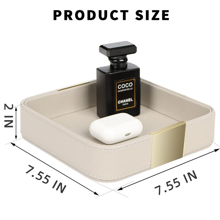 Luxury Leather Desktop Storage Small Catchall Organizer Decorative Tray for Entryway Table to Hold Jewelry Watch Cosmetics Keys Phone Wallet, Home &amp; Office Accessories (Metal Glided, Grey)