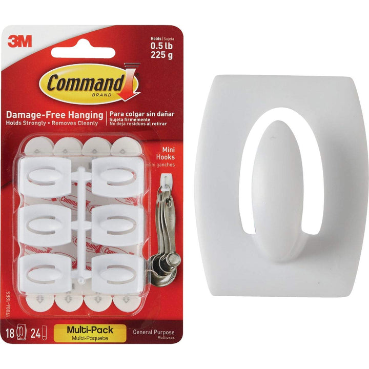 Damage Free Hanging Light Clips with Adhesive Strips, No Tools Mini Wall Hooks for Hanging Decorations in Living Spaces, 18 White Wall Hooks and 24 Strips