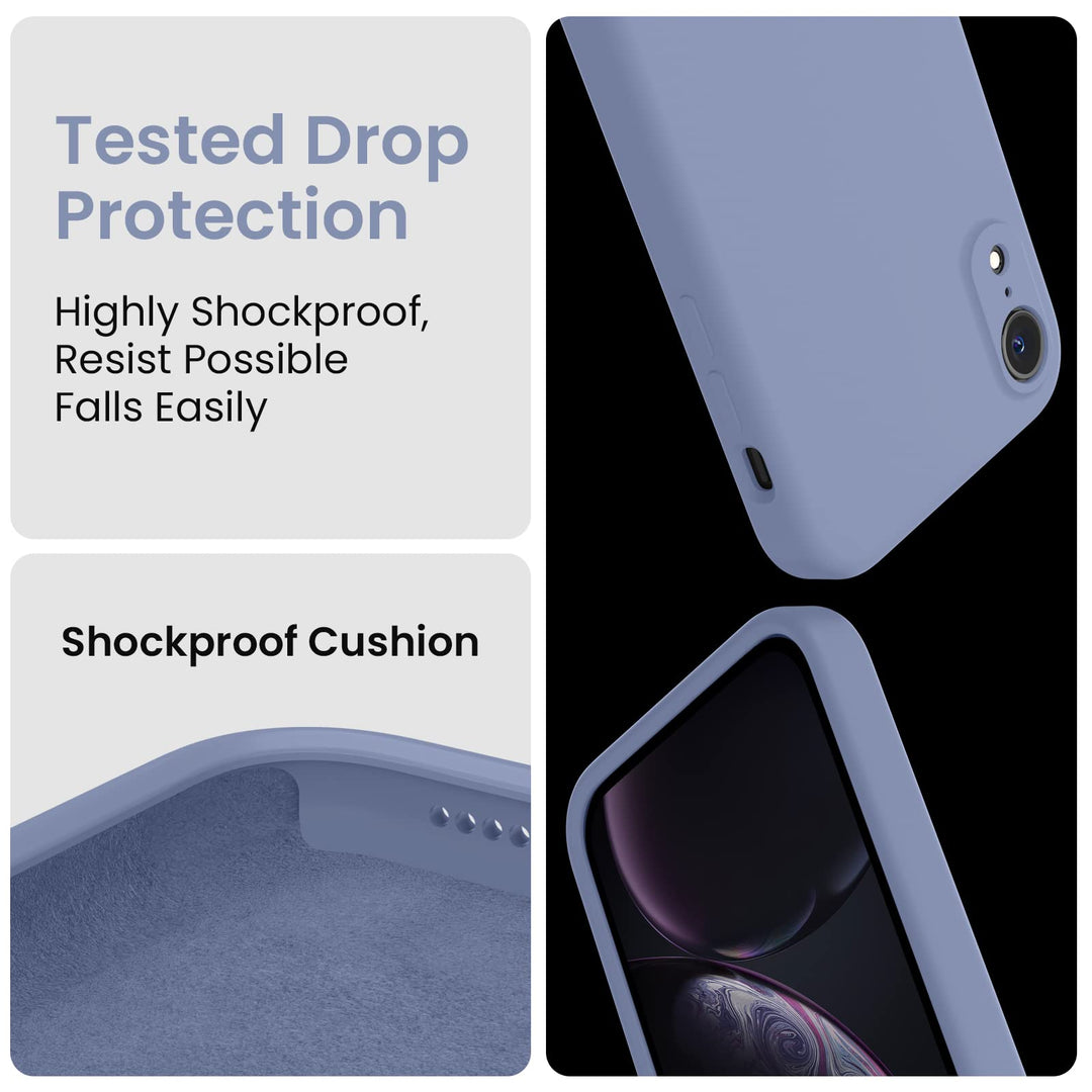 Designed for iPhone XR Case, Silicone Upgraded [Straight Edge] &amp; [Camera Protecion] Phone Case with Soft Anti-Scratch Microfiber Lining, 6.1 inch, Lavender Gray