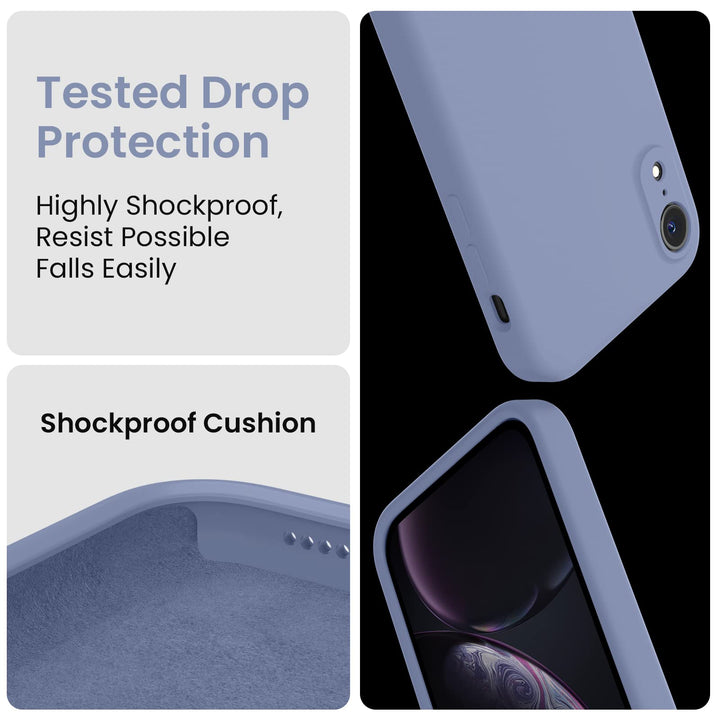 Designed for iPhone XR Case, Silicone Upgraded [Straight Edge] &amp; [Camera Protecion] Phone Case with Soft Anti-Scratch Microfiber Lining, 6.1 inch, Lavender Gray